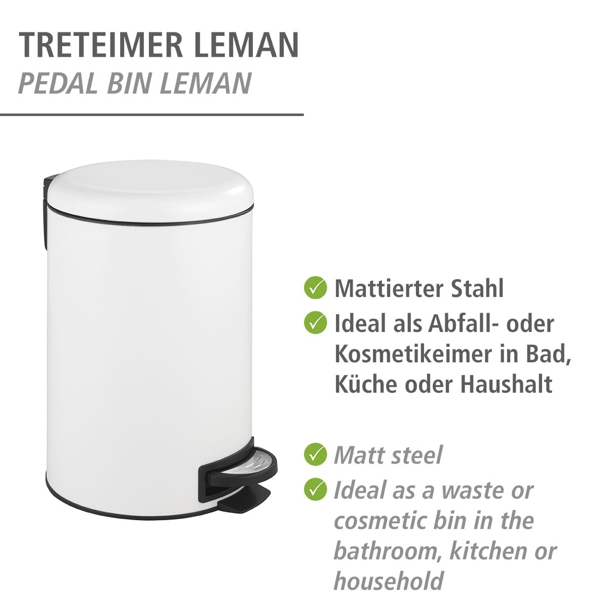 PEDAL BIN "LEMAN" EASY CLOSE 12L WHITE