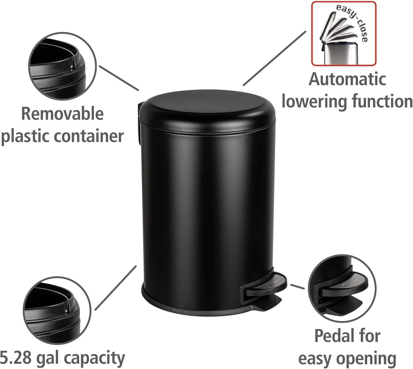 PEDAL BIN "LEMAN EASY CLOSE" 20L BLACK