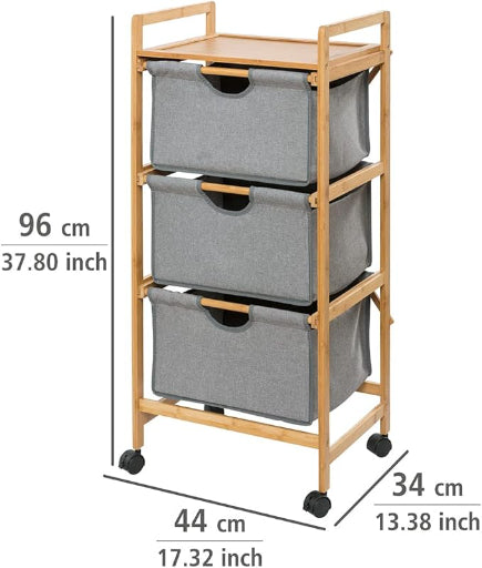 LAUNDRY TROLLEY W/3DRAWERS BAHARI BAMBOO