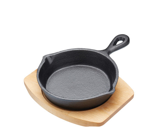 KitchenCraft  Artesa Cast Iron Round Small Fry Pan with Board, 15cm