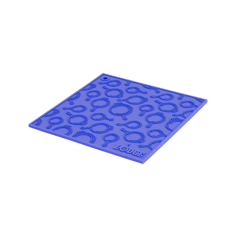 Lodge 7 Inch Square Blue Silicone Trivet With Skillet Pattern AS7SKT31