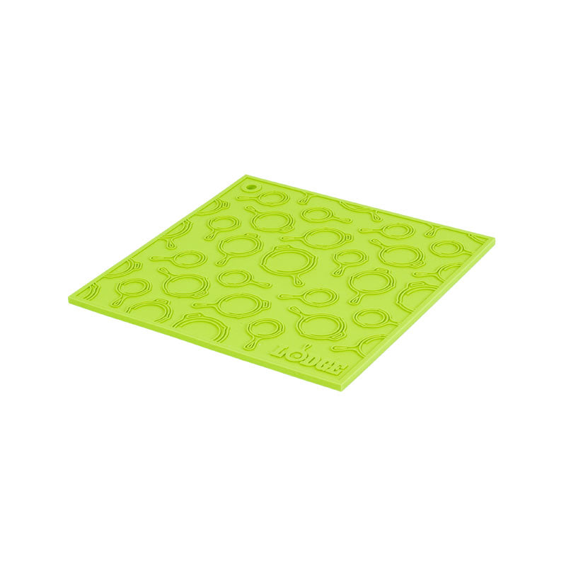 Lodge 7 Inch Square Green Silicone Trivet With Skillet Pattern AS7SKT51