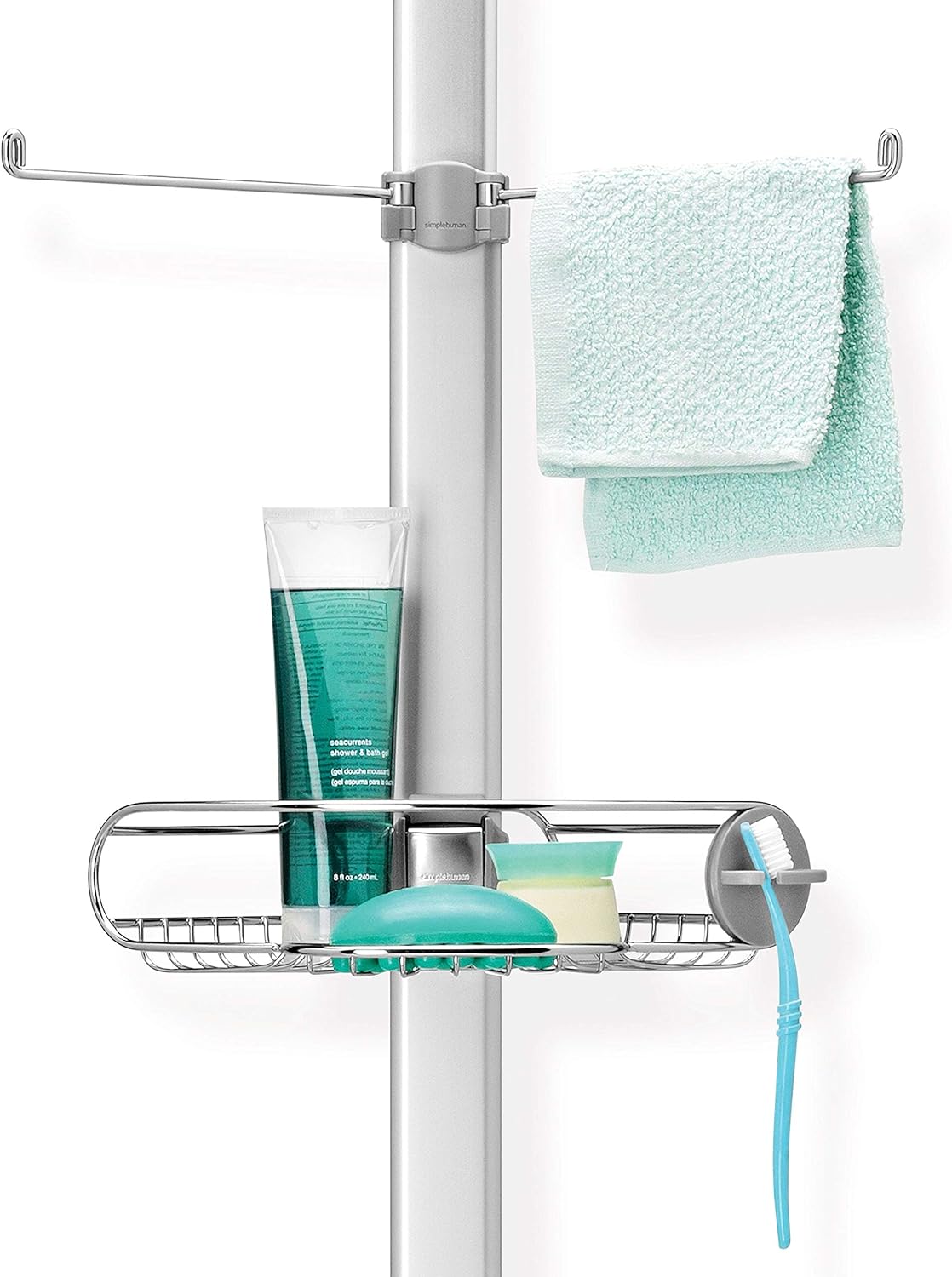 Simplehuman 9' Tension Pole Shower Caddy, Stainless Steel And Anodized Aluminum