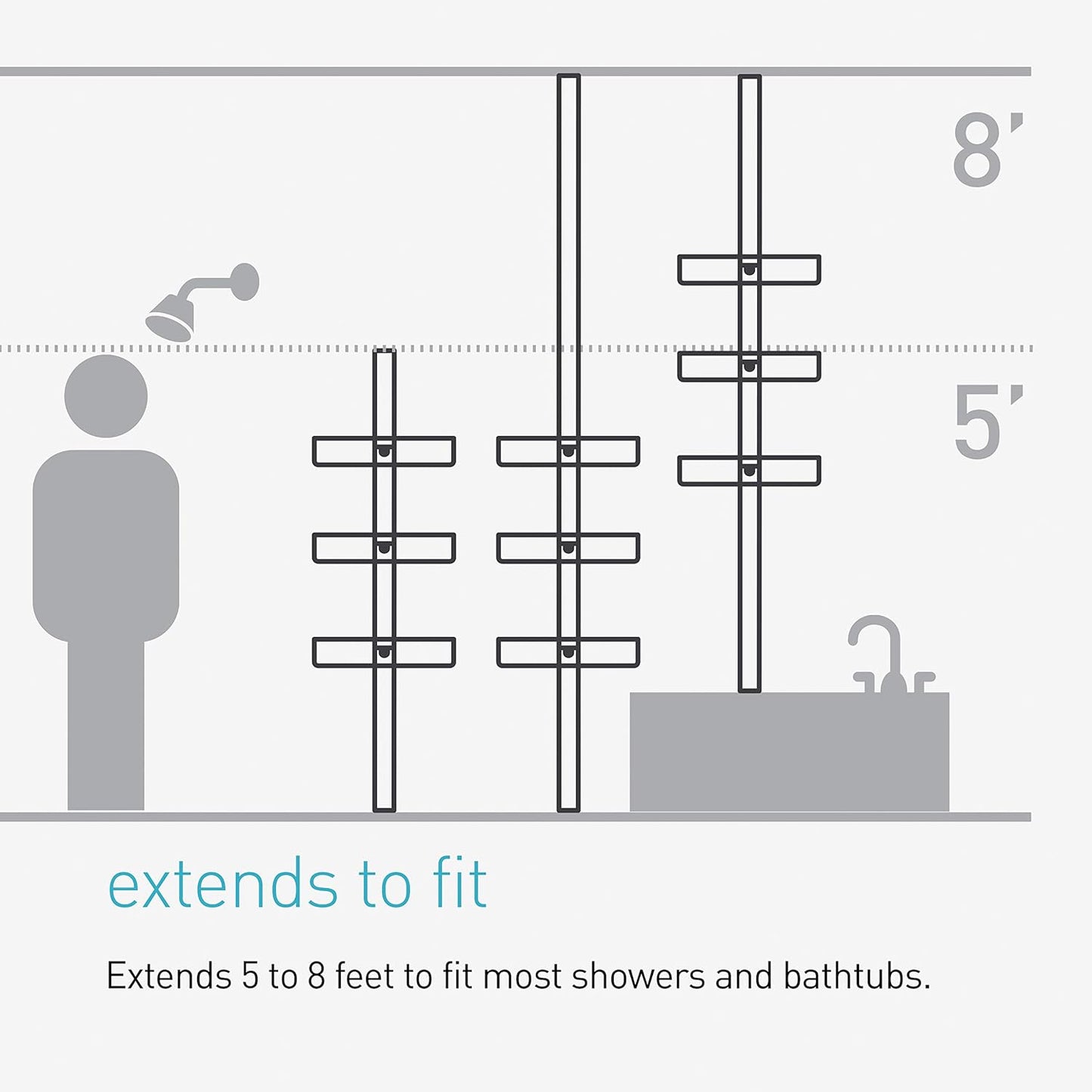 Simplehuman 8ft Tension Pole Shower Caddy, Stainless Steel and Anodized Aluminum