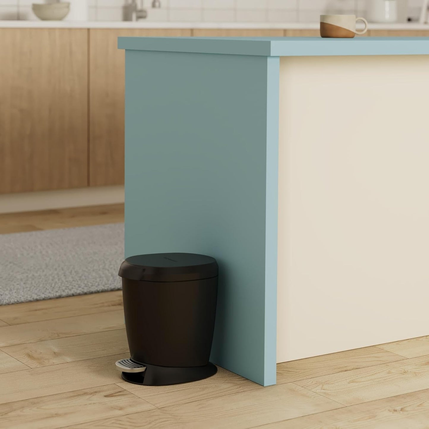 Simplehuman 6 Liter / 1.6 Gallon Compact Plastic Round Bathroom Step Trash Can, Black