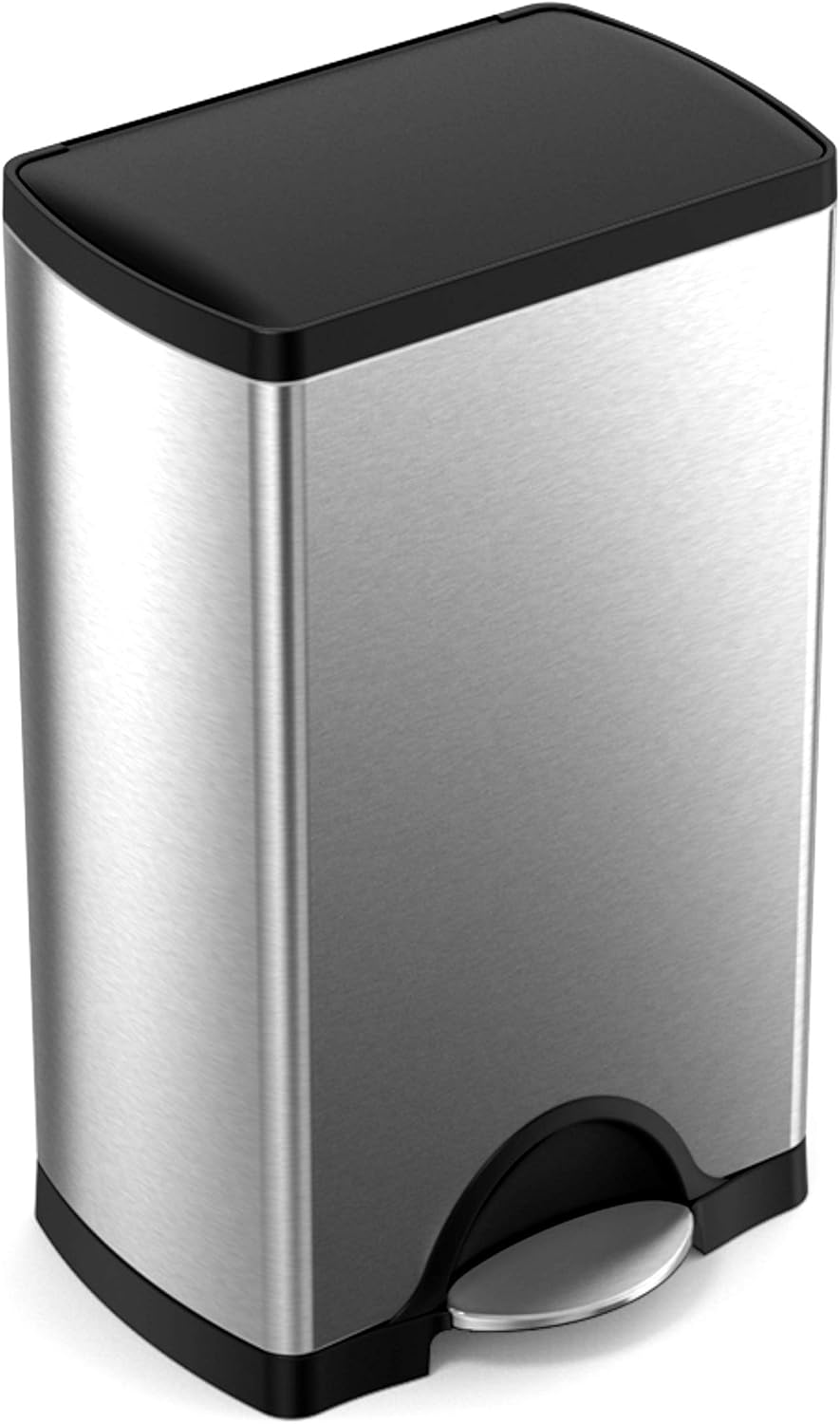 Simplehuman 38L rectangular pedal bin, black lid, stainless steel