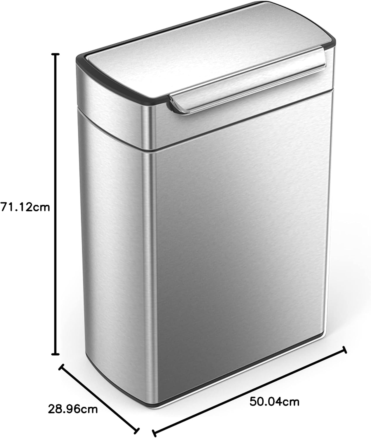 Simplehuman 48 Liter Touch-Bar Dual Compartment Kitchen Recycling Trash Can, Brushed Stainless Steel