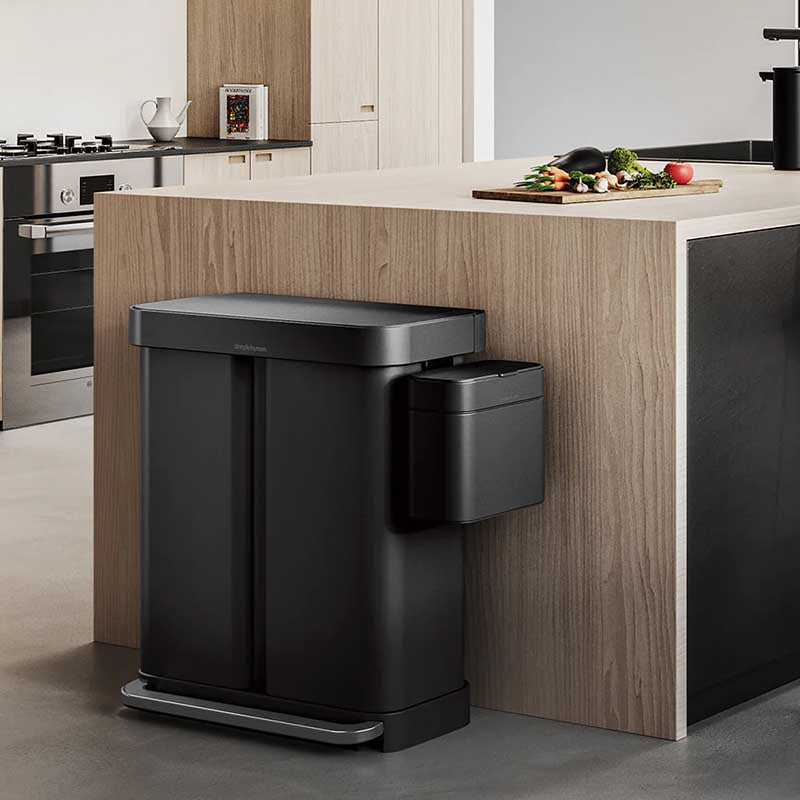 Simplehuman Dual Compartment Pedal Bin, Black Steel, Liner Pocket, 34 & 24L