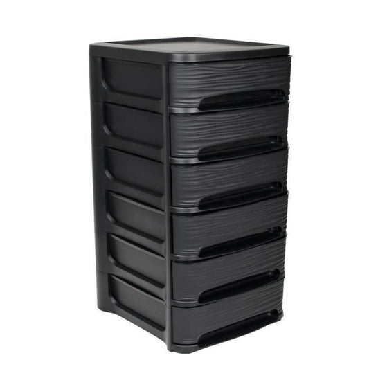 EDA Storage Tower - Decor Stone - With 6 small drawers of 7 L Black