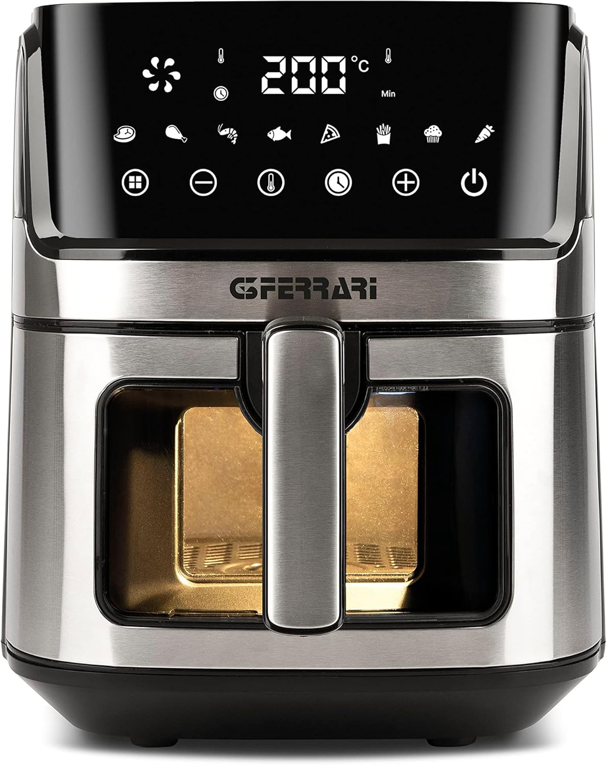 G3Ferrari Friggisano Visual Hot Air Fryer, 1700 W, 6.5 L, 8 Programmes, Digital Display, BPA & PFOA Free, Timer, Interior Lighting, Recipe Book Included, Silver Grey/Black