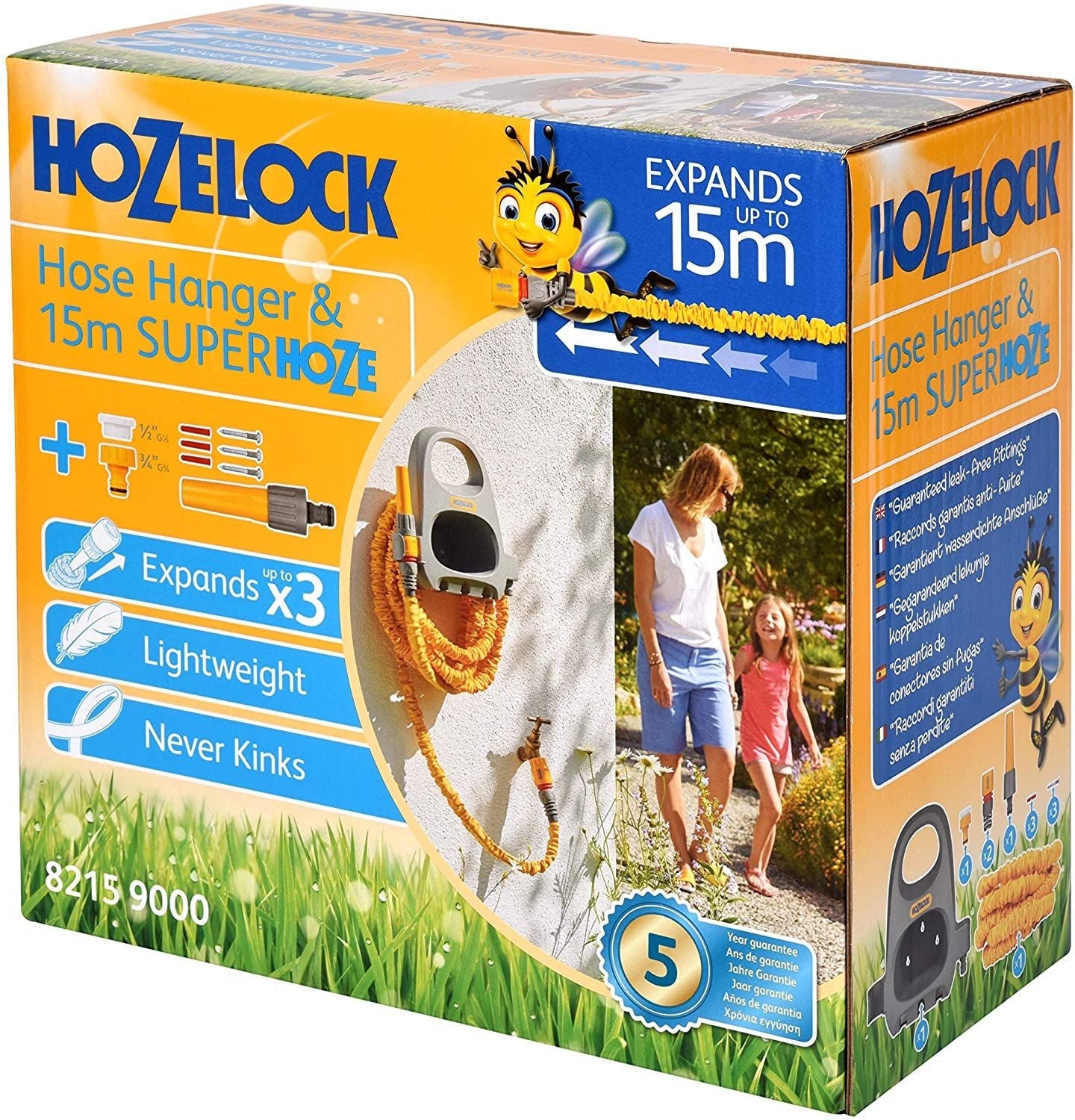 Hozelock Hose Hanger With 15M Superhoze Hosepipe, Yellow & Grey 2294P0001