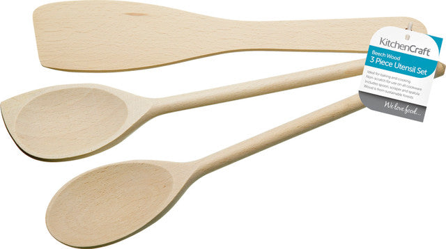 KitchenCraft Set of Three Beech Wood Utensils