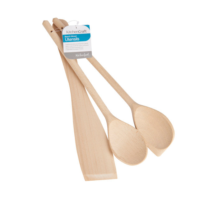 KitchenCraft Set of Three Beech Wood Utensils