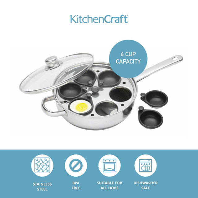 KitchenCraft KitchenCraft Stainless Steel 6-Hole Egg Poacher, 28cm