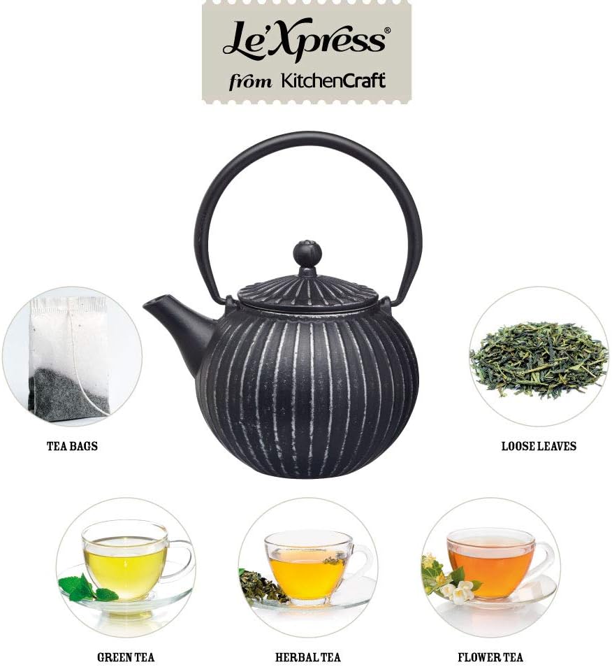 Kitchencraft LeXpress 2-Cup Cast Iron Japanese-Style Teapot with Infuser, 500 ml (17.5 fl oz) - Black