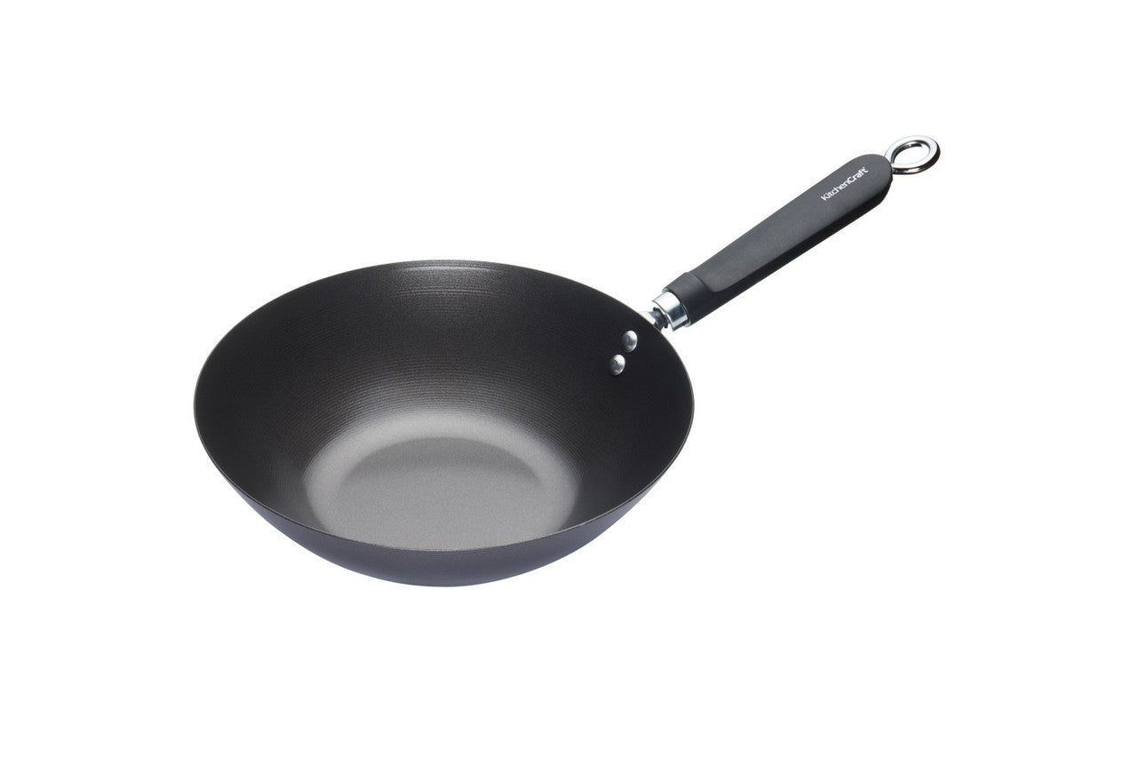 KitchenCraft World of Flavours Oriental Carbon Steel Non-Stick Wok, 26.5cm