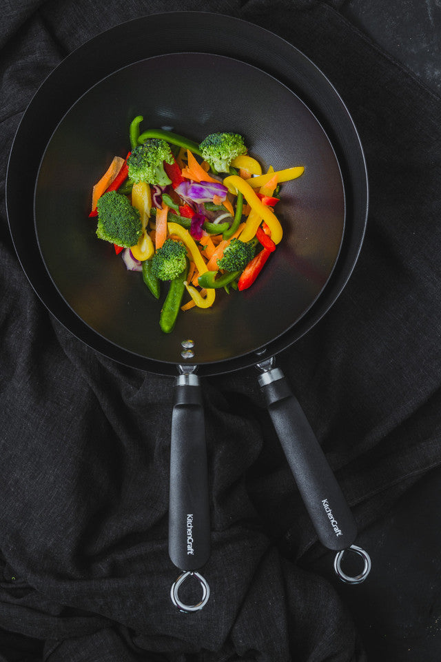 KitchenCraft World of Flavours Oriental Carbon Steel 30cm Non-Stick Wok