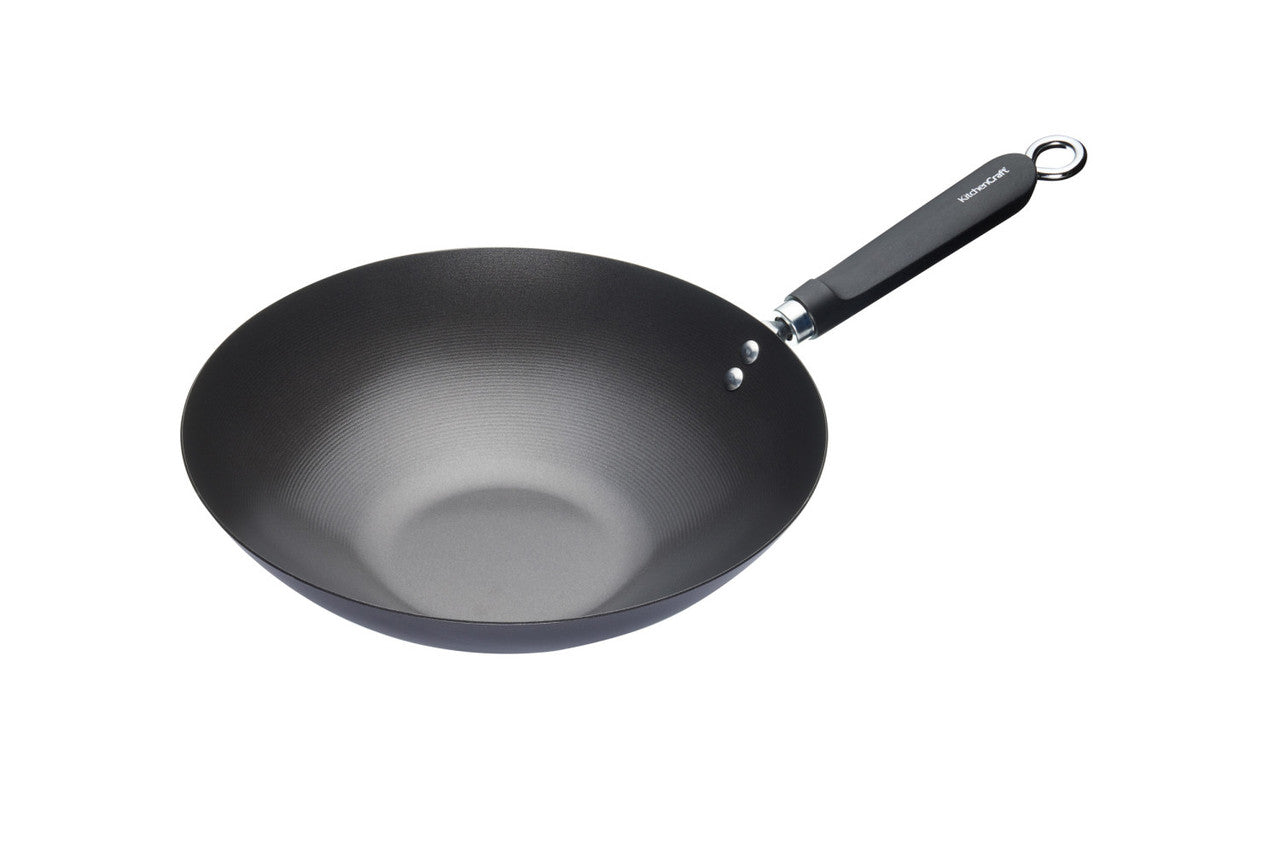 KitchenCraft World of Flavours Oriental Carbon Steel 30cm Non-Stick Wok