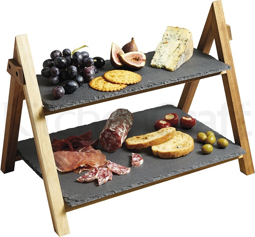 KitchenCraft Artesà 2 Tier Slate & Wood Serving Stand ART2TSERVE