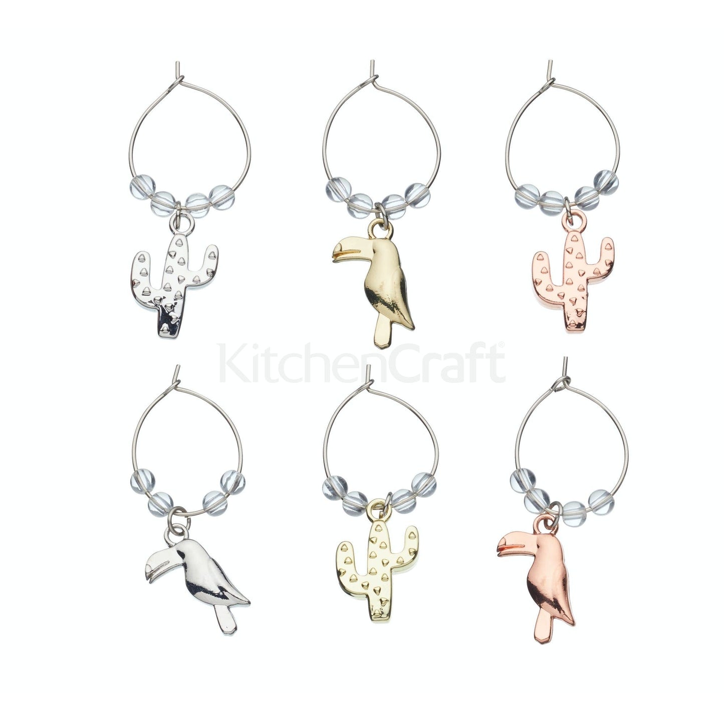 KitchenCraft BarCraft Tropical Toucan & Cactus Wine Charm BCWCCACTUS