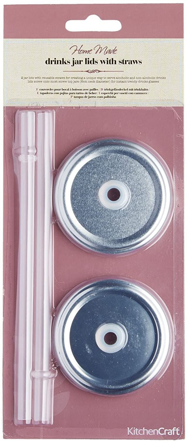 KitchenCraft Home Made Jam Jar Lids with Straws (Set of 2) KCHMLIDSTRAW2PC