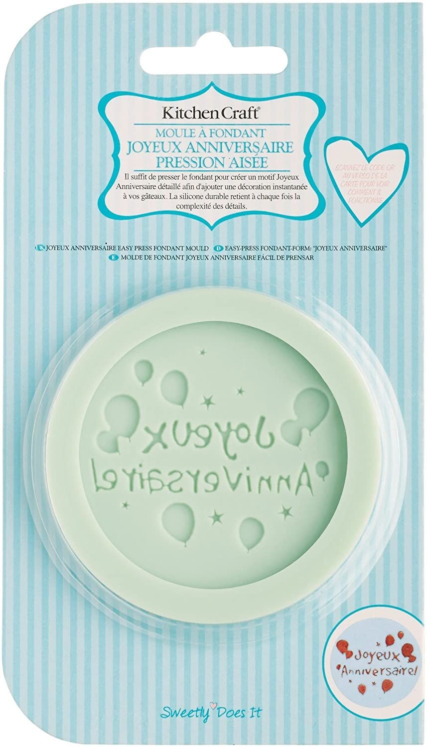 KitchenCraft Sweetly Does It "Joyeux Anniversaire" Silicone Fondant Mould, Blue SDIFM20