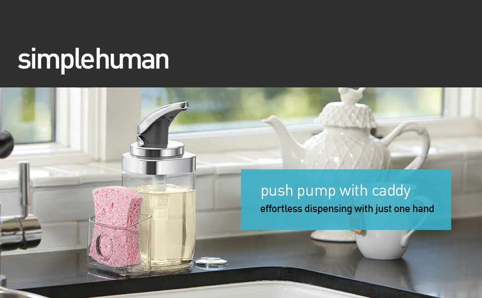 Simplehuman 650Ml Square Push Pump Liquid Soap Dispenser With Removable Sponge Caddy