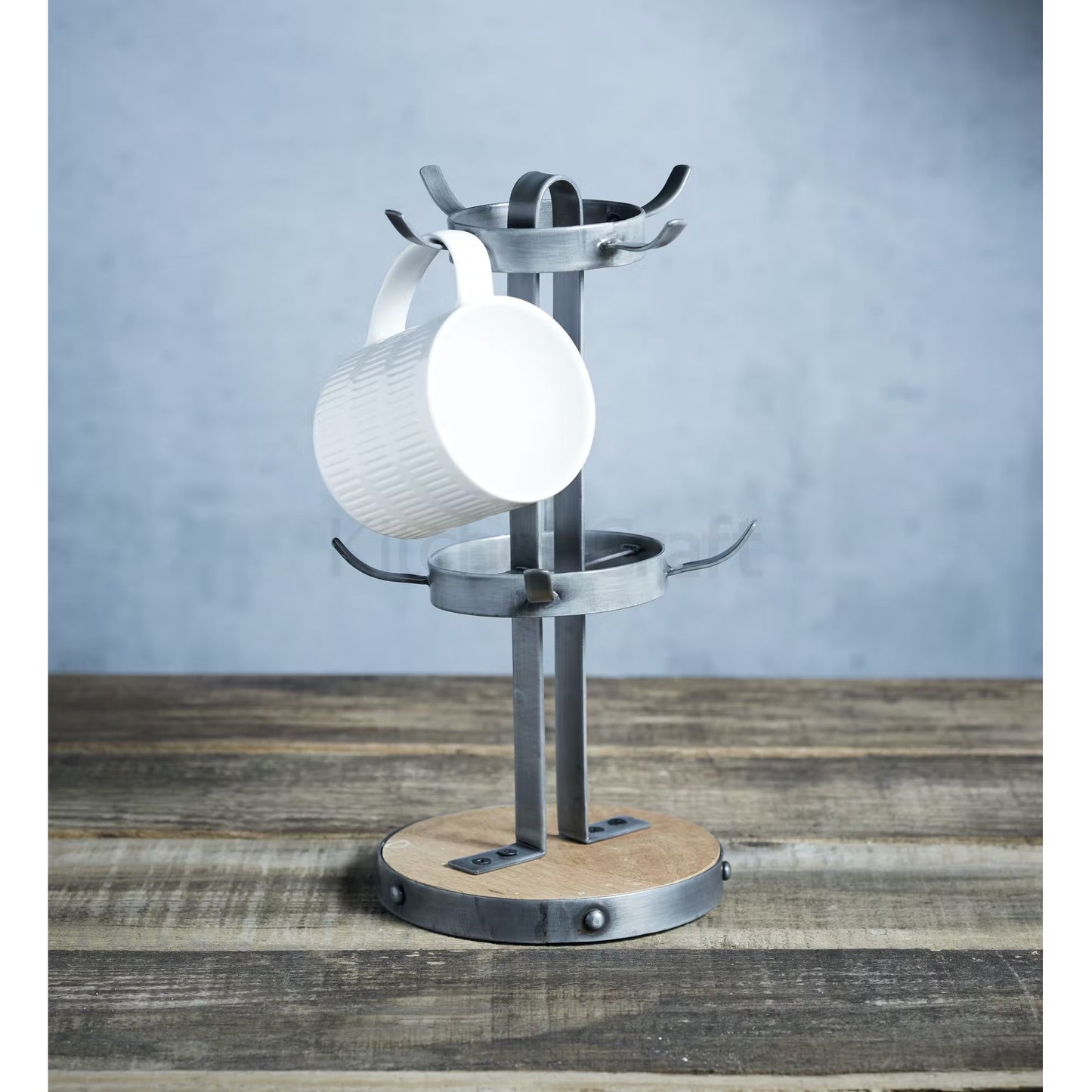 KitchenCraft - Industrial Kitchen Metal / Wooden Mug Tree Stand INDMTREE