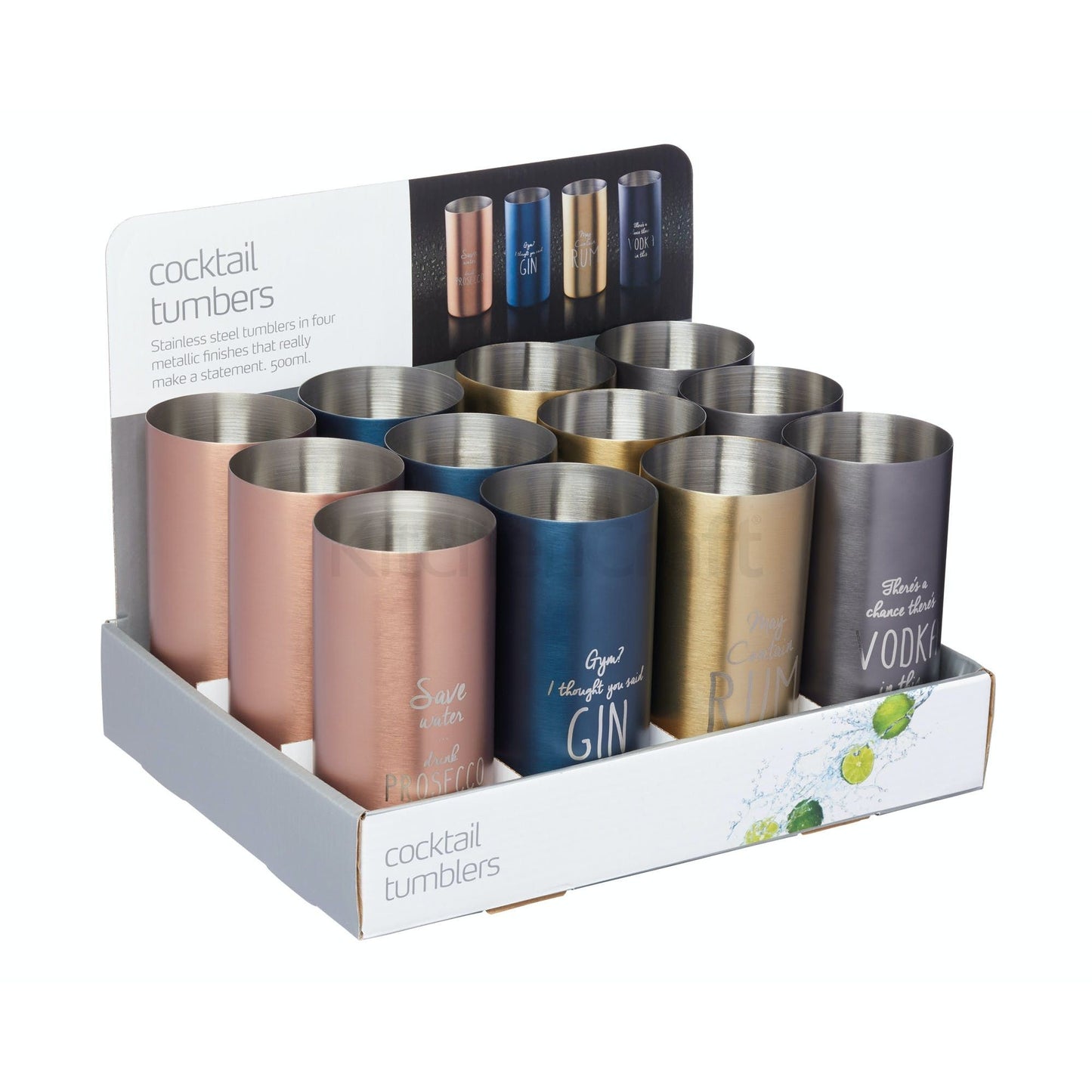 KitchenCraft BarCraft 500 ml Stainless Steel Tumblers BCMUGMETDISP12
