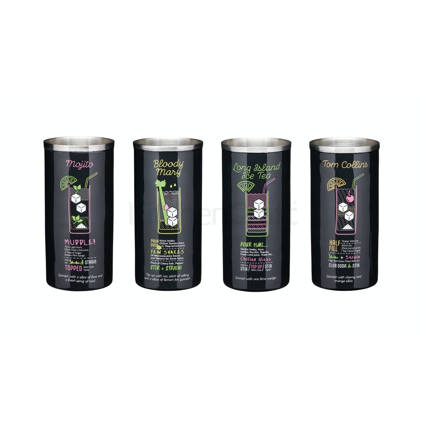 KitchenCraft BarCraft Display of Twelve 480ml Stainless Steel Neon Tumblers BCMUGNEONDISP12 - Home & Beyond