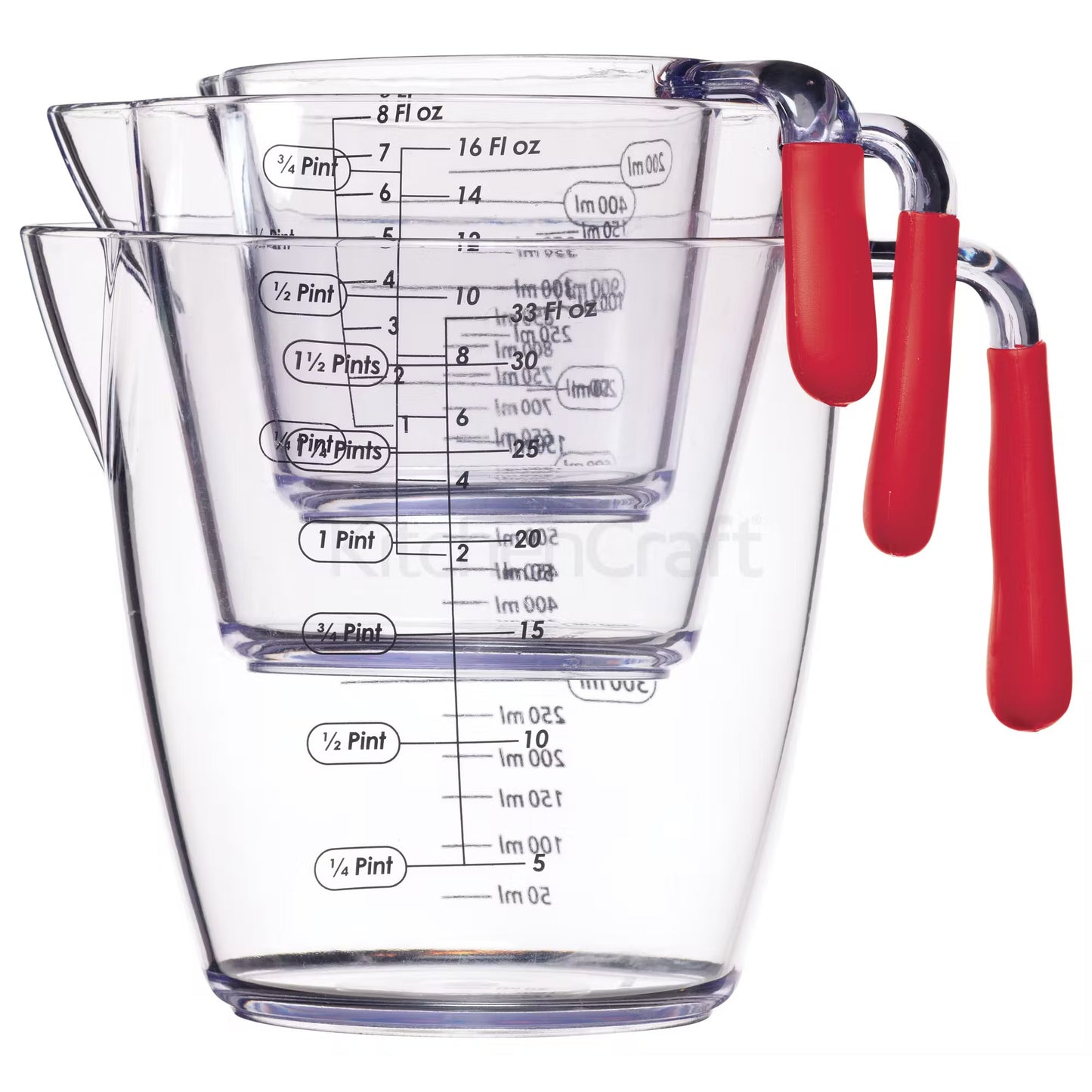 KitchenCraft Colourworks 3 Piece Red Acrylic Measuring Jug Set CWMJUGSETRED