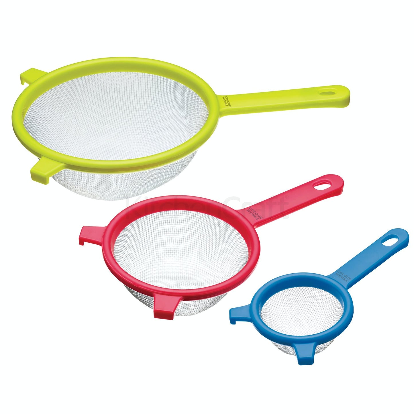 KitchenCraft Colourworks Set of 3 Stainless Steel Fine Mesh Round Sieves CWSTRAINSET
