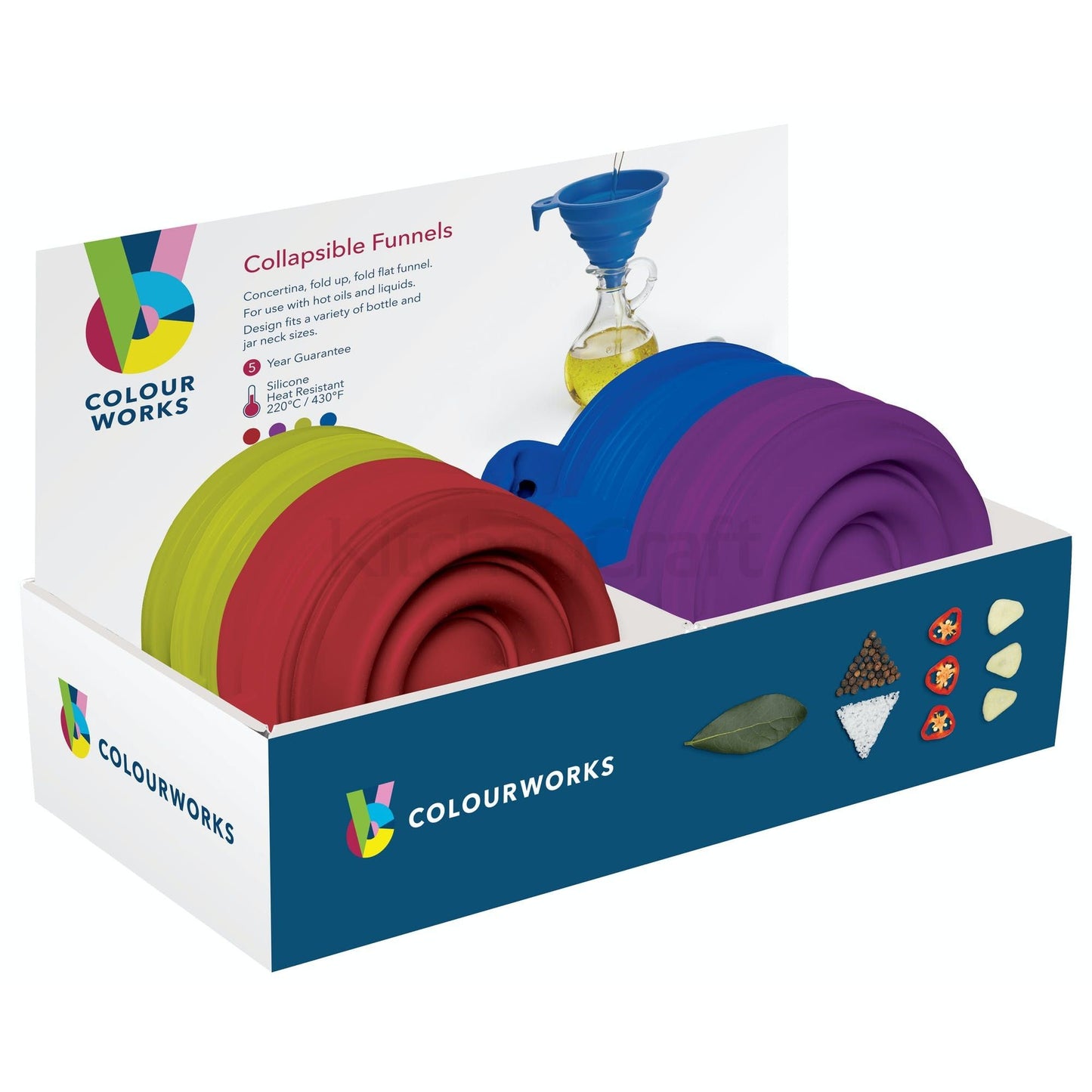 KitchenCraft Colourworks Silicone Collapsible Funnels CWFUNDISP24 - Home & Beyond
