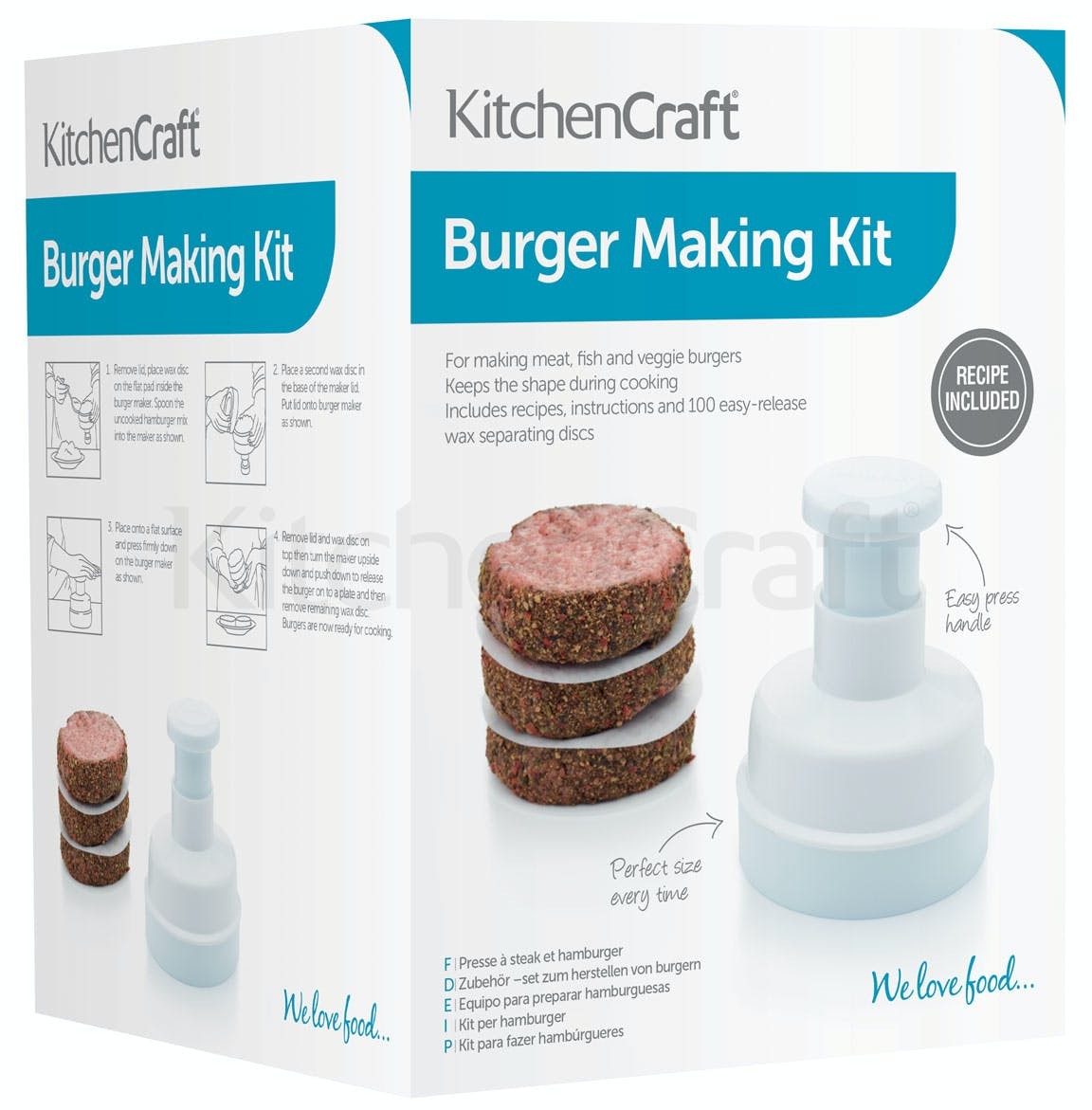 KitchenCraft Hamburger Maker With 100 Wax Discs KCBPRESS