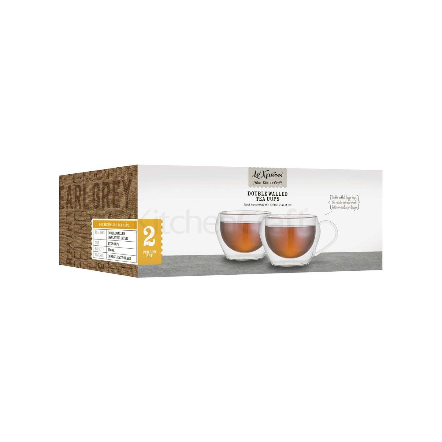 KitchenCraft LeXpress Double Walled Glass Tea Cups KCLXDWTCUP2PC