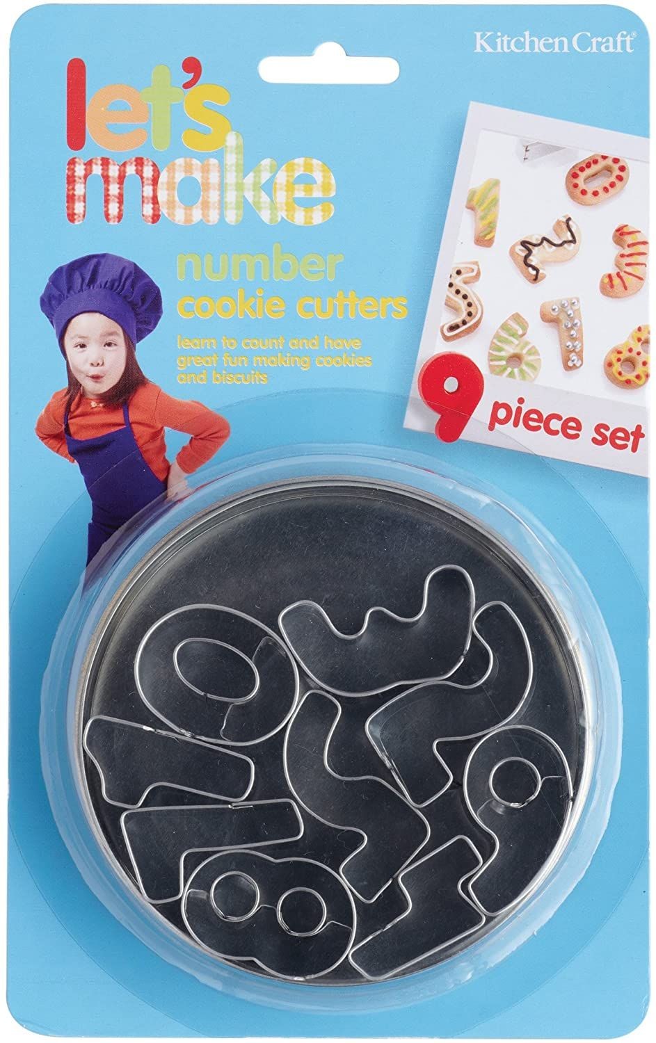KitchenCraft Let's Make 9-Numeral Cookie Cutters With Metal Storage Tin KCLMCUTNUM