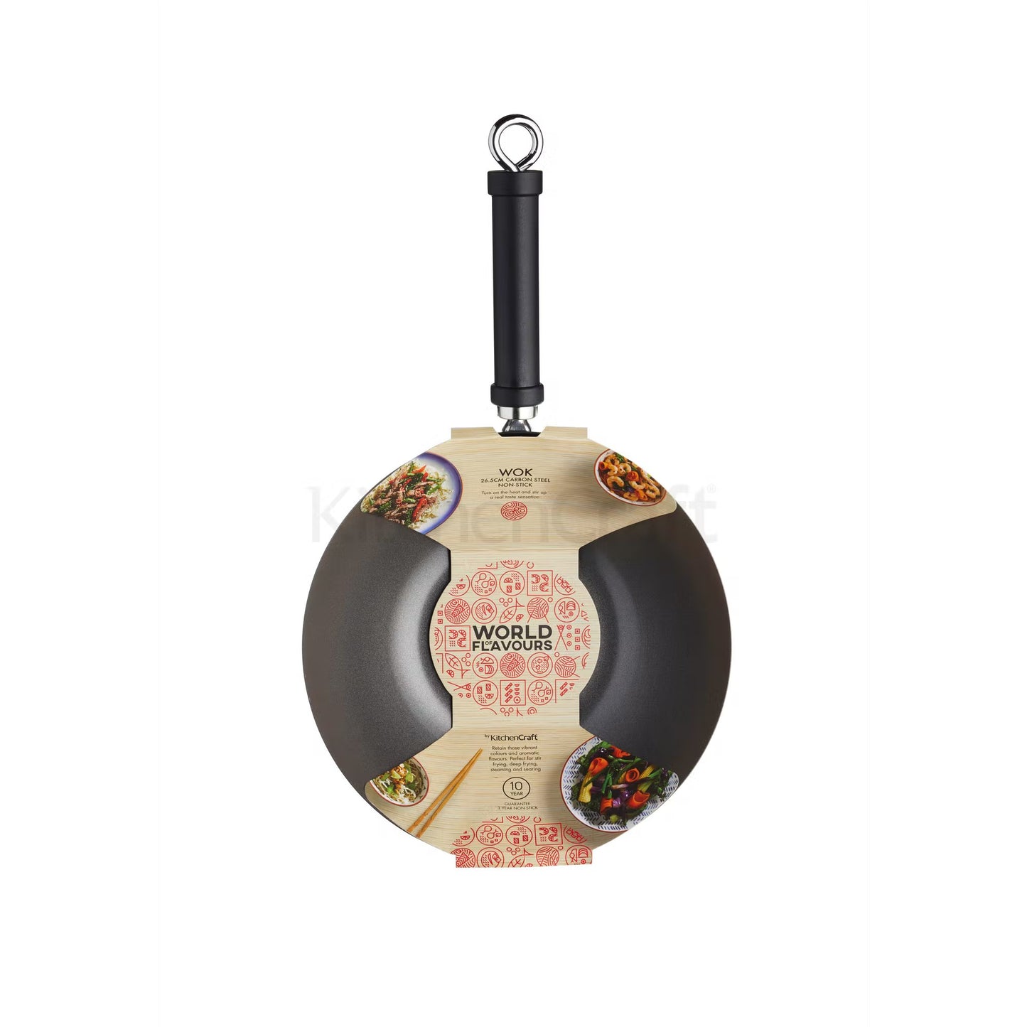 KitchenCraft World of Flavours Oriental Carbon Steel Non-Stick Wok, 26.5cm