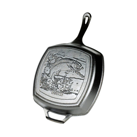 LODGE Wildlife Series 10.5 Inch Square Cast Iron Fish Grill Pan