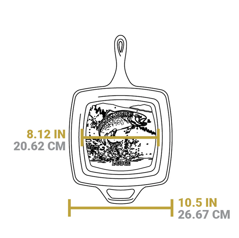 LODGE Wildlife Series 10.5 Inch Square Cast Iron Fish Grill Pan
