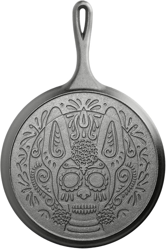 LODGE Day of the Dead 10.5 Inch Sugar Skull Cast Iron Griddle