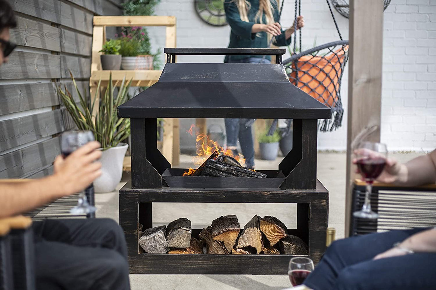 La Hacienda Stonehurst Steel Outdoor Fireplace, Bronze Effect