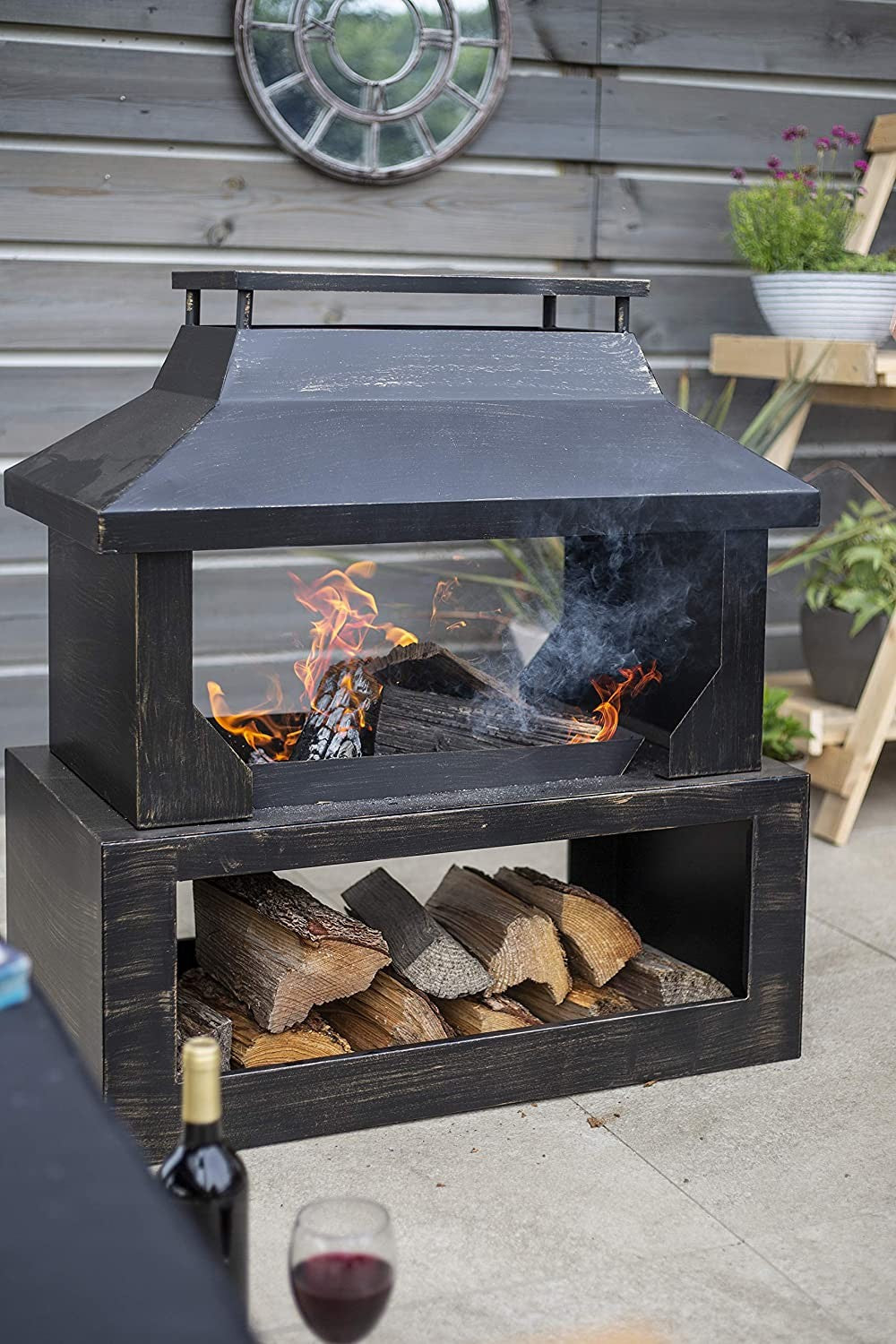 La Hacienda Stonehurst Steel Outdoor Fireplace, Bronze Effect