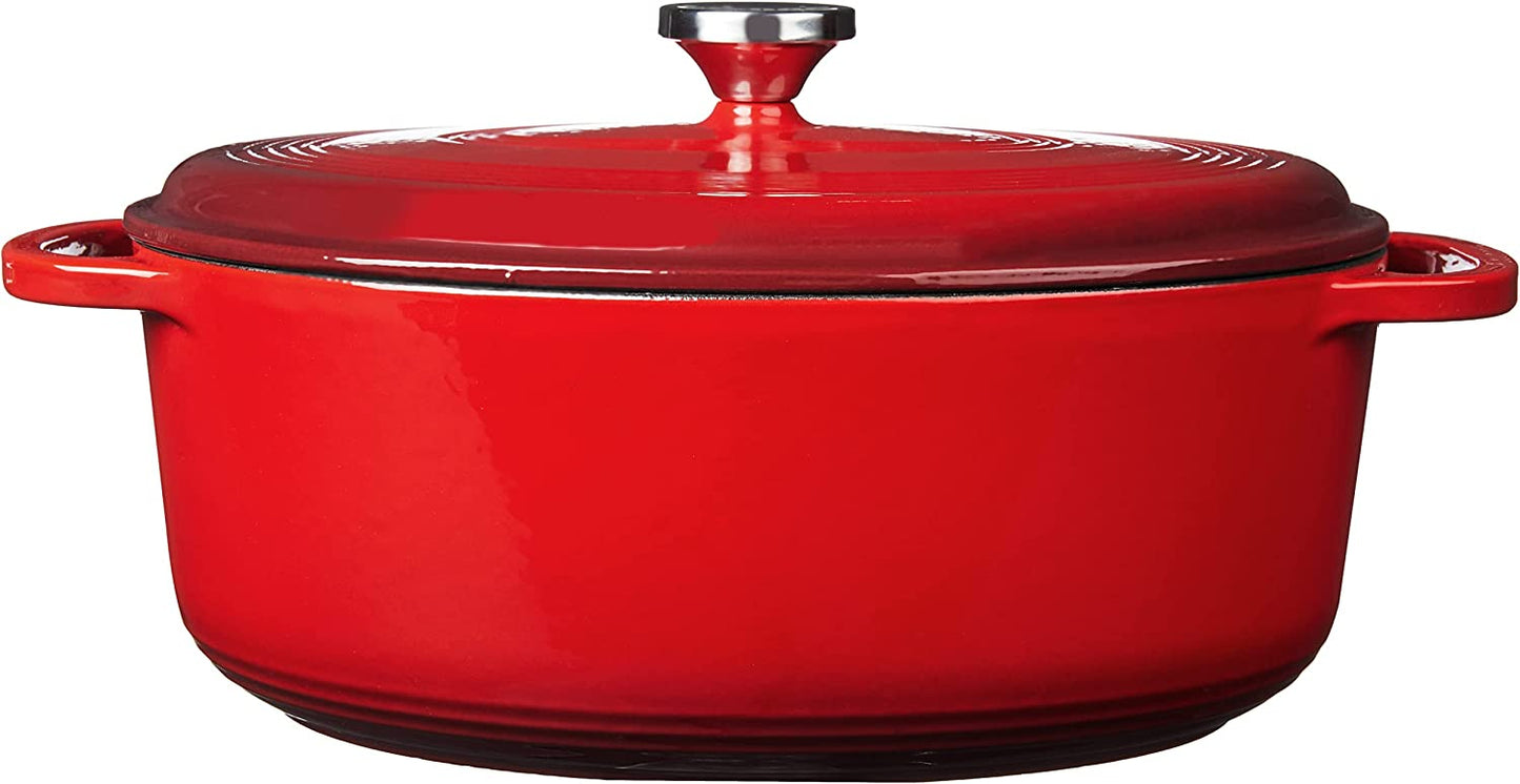 LODGE 7 Quart Oval Oyster Enameled Cast Iron Dutch Oven Red EC70D43