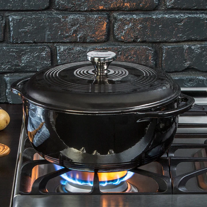 LODGE 6 Quart Midnight Chrome Enameled Cast Iron Dutch Oven - EC6D18