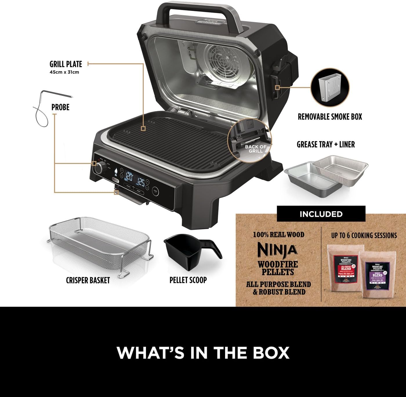 Ninja Woodfire Pro XL Electric BBQ Grill & Smoker