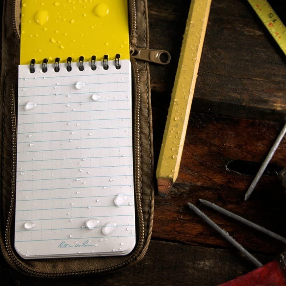 Rite in the Rain All-Weather Top-Spiral Notebook, 3" x 5" Yellow Cover, Universal Pattern.