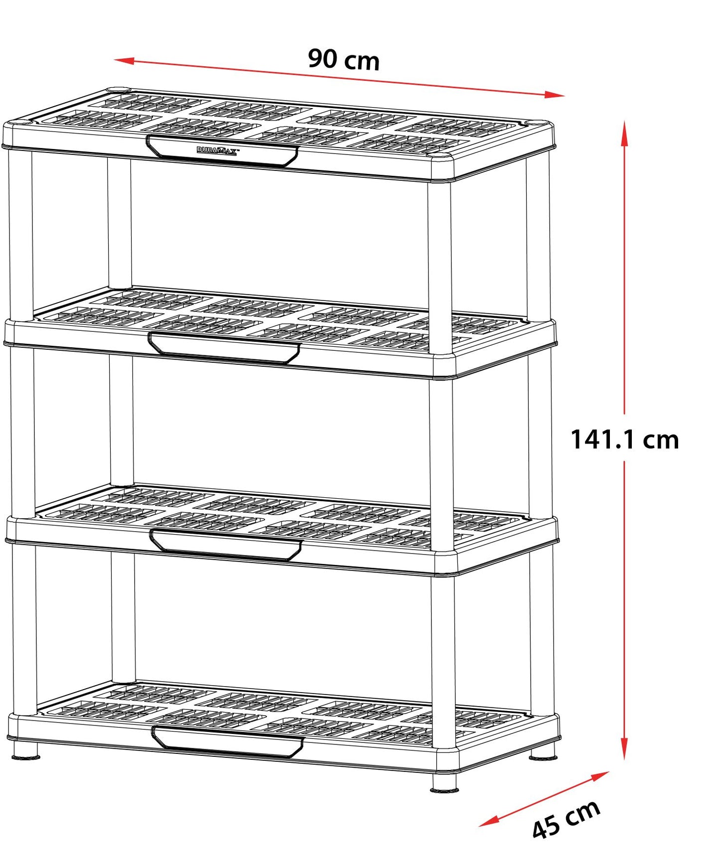 Duramax Plastic 4 Tier Shelving Rack Black 90X45X141 CM