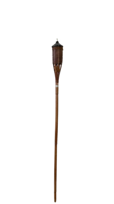 Natural Bamboo Mahogony Tiki Torch Wicker & Rope
