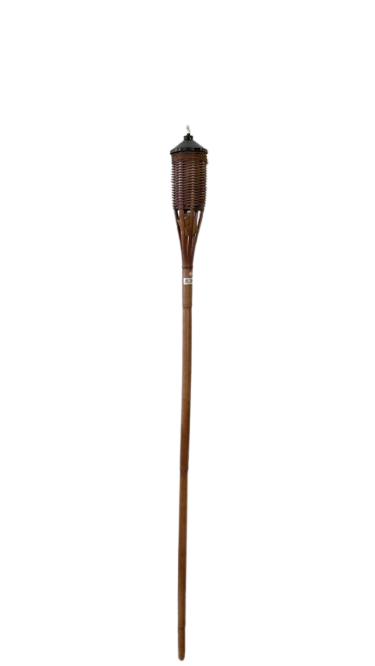 Natural Bamboo Mahogony Tiki Torch Wicker & Rope