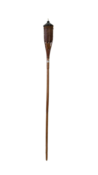 Natural Bamboo Mahogony Tiki Torch Wicker & Rope